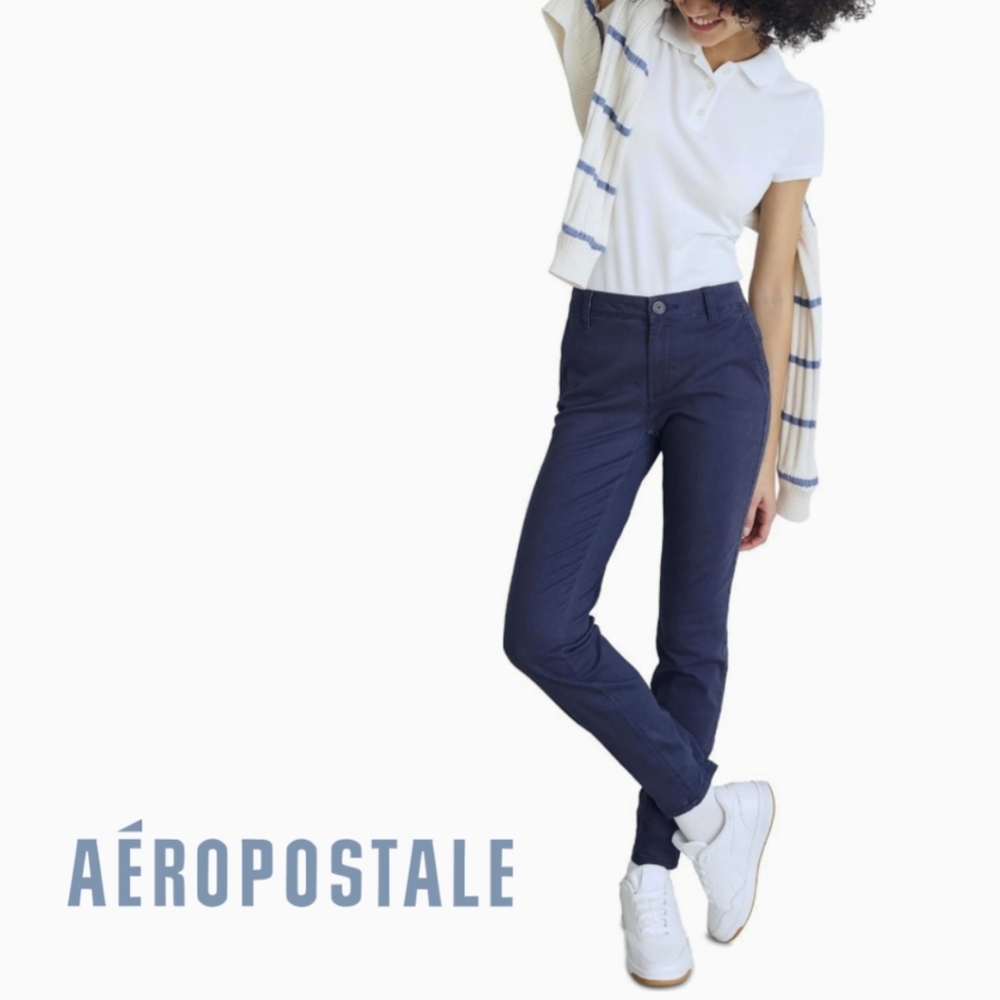 NEW Aeropostale School Uniform Pants Skinny Slim Navy Blue Mid Rise Size 2